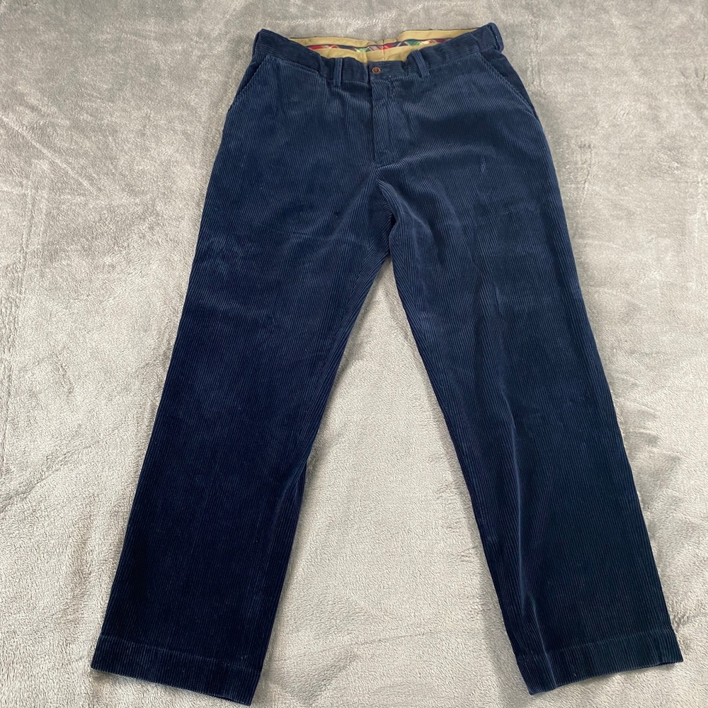 VTG Polo Ralph Lauren Corduroy Pants Mens 36x30 Blue Preston Pant Straight Leg